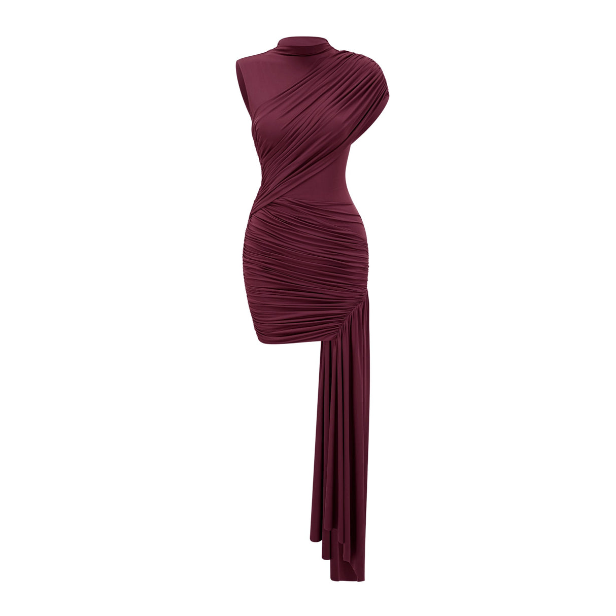 Aurohaya Fée Burgundy Asymmetrical Ruched Mini Dress