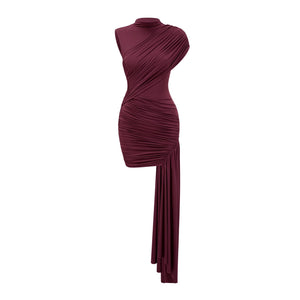 Aurohaya Fée Burgundy Asymmetrical Ruched Mini Dress