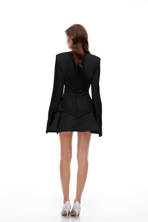 Aurohaya Veronica Black Rhinestone Embellished Mini Dress