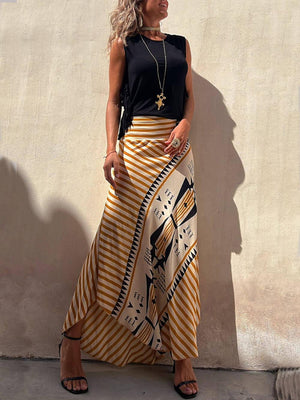 Aurohaya Geometric Print Elastic Waist Maxi Skirt