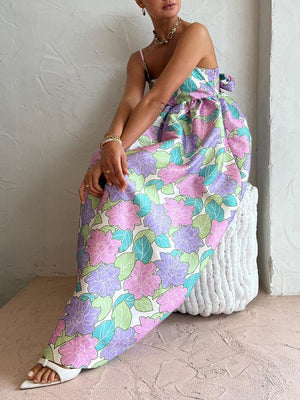 Aurohaya Beautiful Temperament Printed Strapless Backless Swing Dress