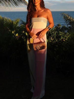 Aurohaya Summer Sexy Chest-Wrapped Printed Floor-Length Maxi Dress