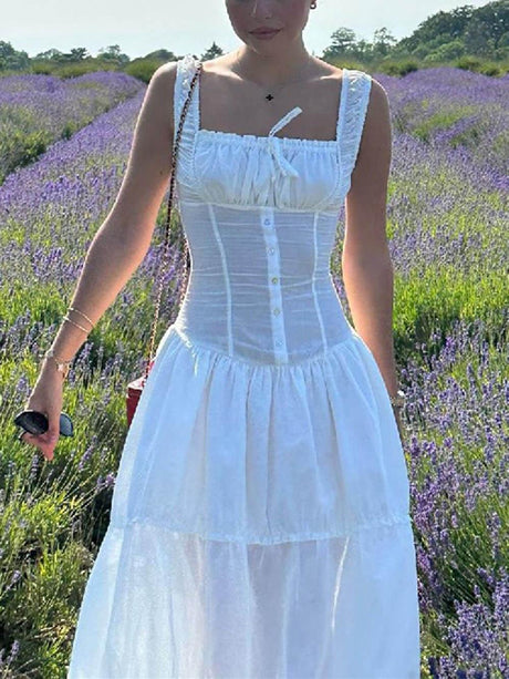 Aurohaya Square Neck Sleeveless Slim Fit Midi Dress White