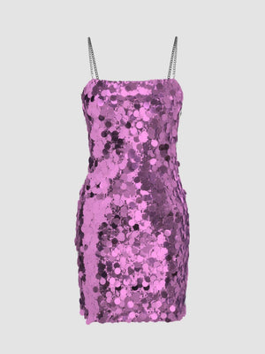 Aurohaya Chain Sequined Irregular Dress
