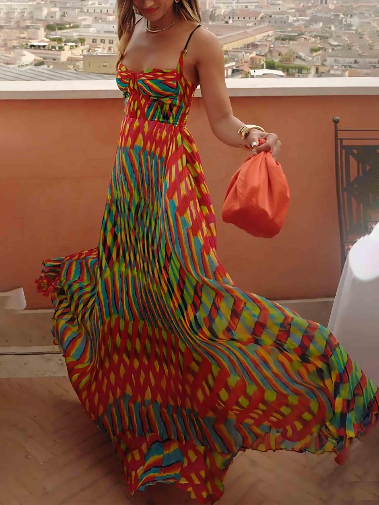 Aurohaya Elegant Personalized Painted Print A-Line Maxi Dress