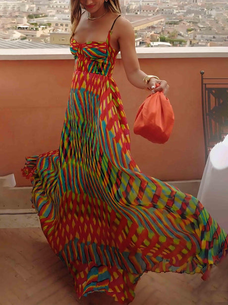 Aurohaya Elegant Personalized Painted Print A-Line Maxi Dress