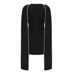 Aurohaya Piroska Black Sleeveless Pearl Trim Mini Dress