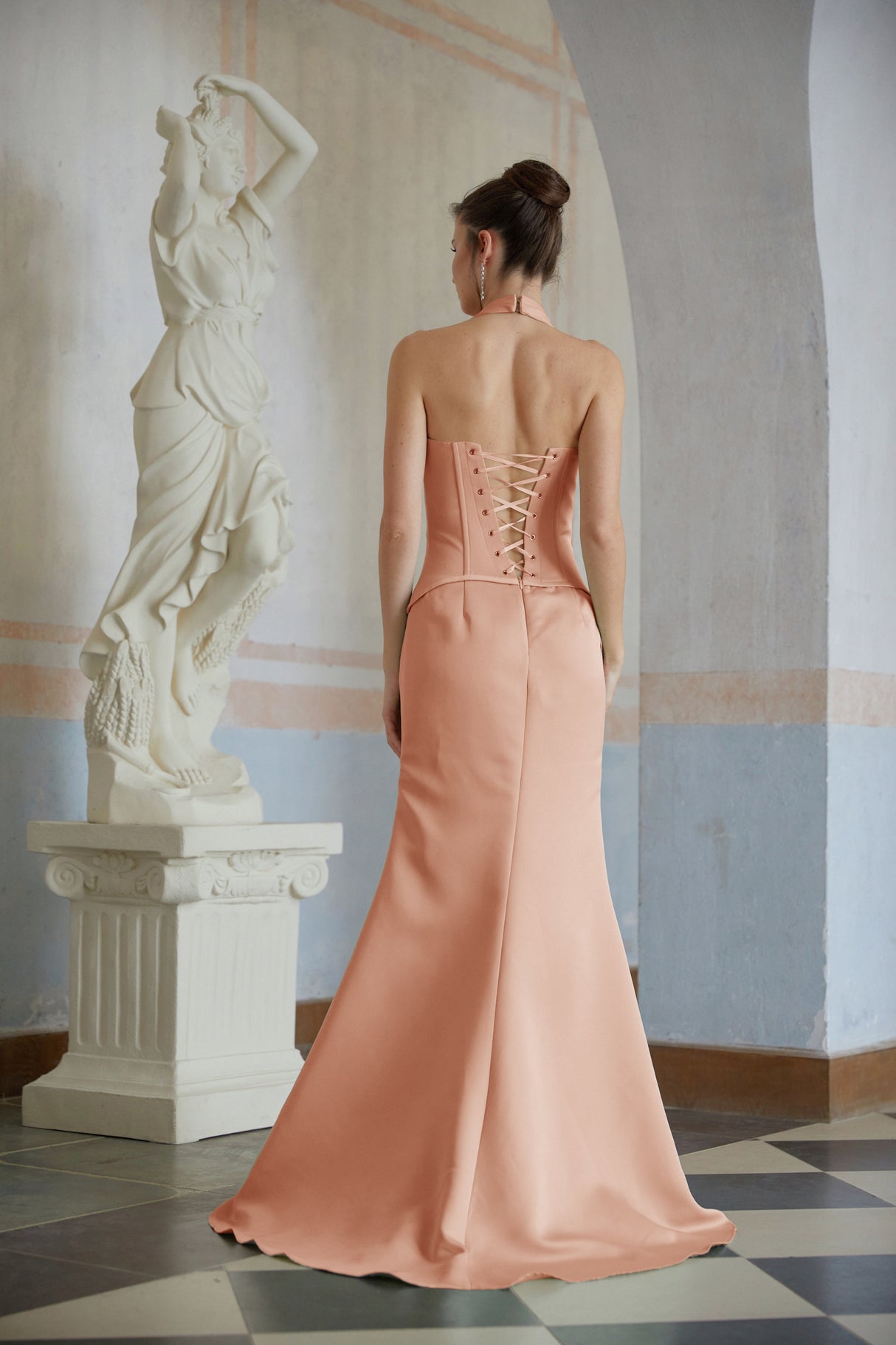 Aurohaya Aurélie Orange Halterneck Mermaid Maxi Dress