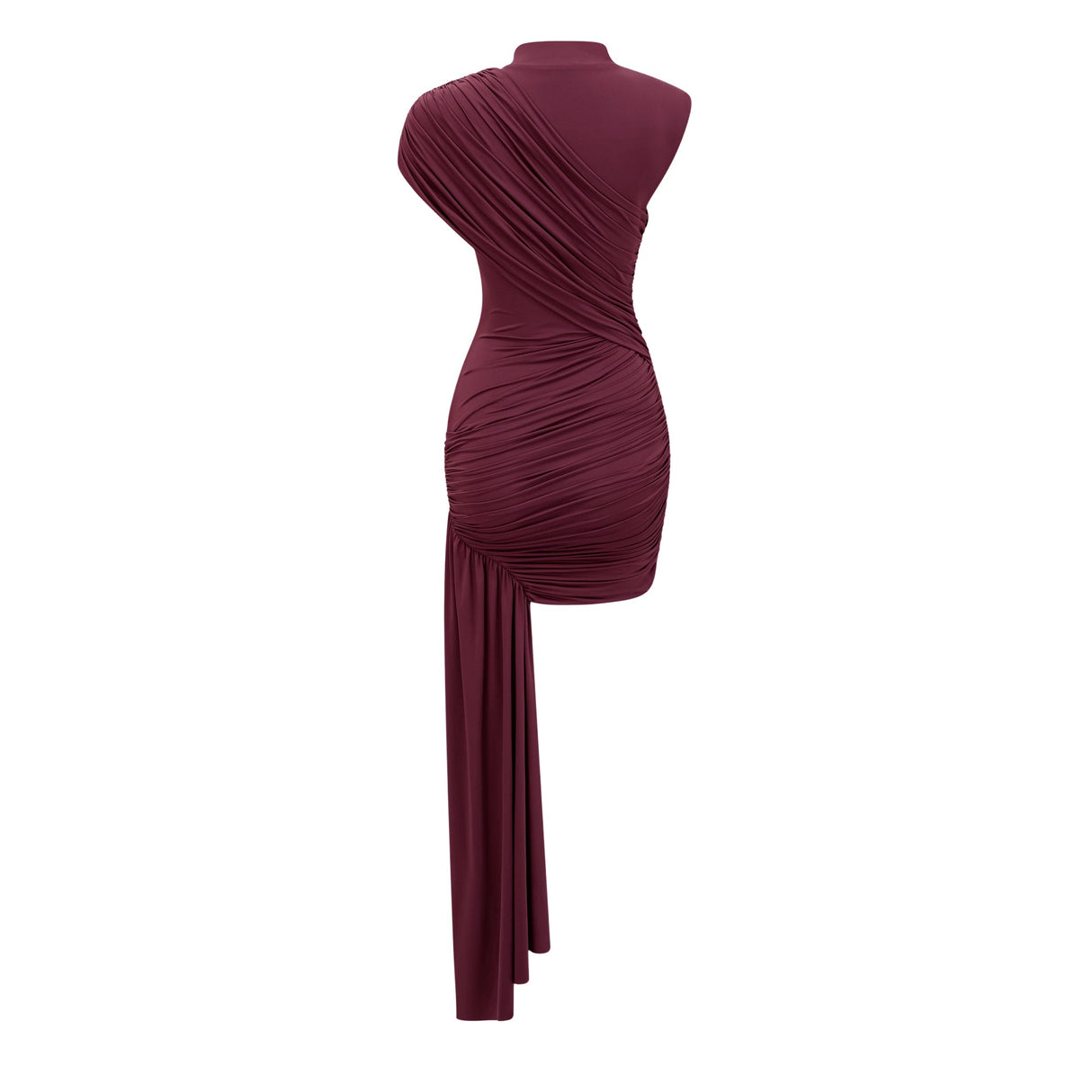 Aurohaya Fée Burgundy Asymmetrical Ruched Mini Dress