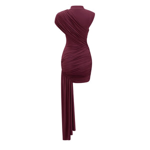 Aurohaya Fée Burgundy Asymmetrical Ruched Mini Dress