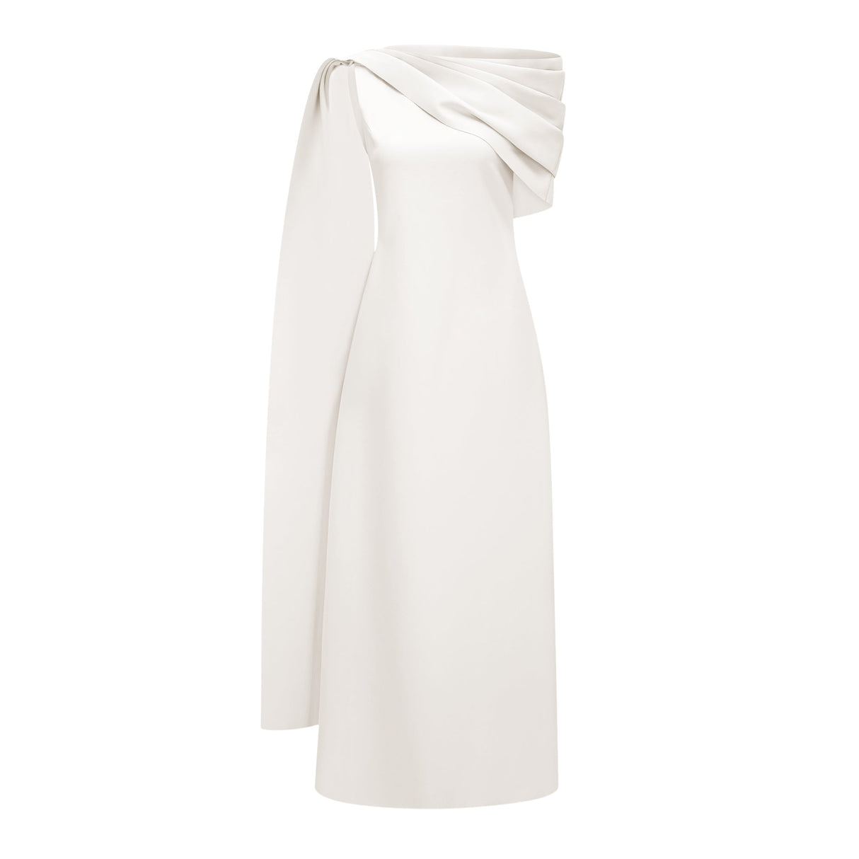 Aurohaya Annabelle White Cape-Design Ribbon Maxi Dress