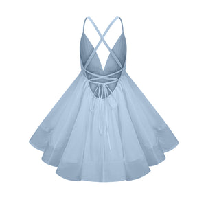 Aurohaya Quincie Blue Shirred Flounced Mini Dress