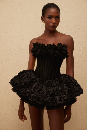 Aurohaya Rachel Black 3D Petal Tulle Mini Dress