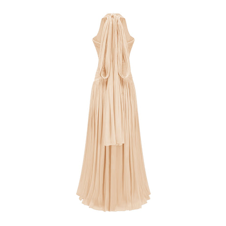 Aurohaya Térébenthine Neutral Glossy Gathered Maxi Dress