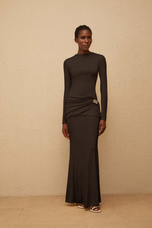Aurohaya Nolwenn Brown Gathered Maxi Dress