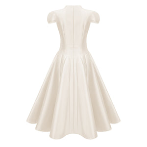 Aurohaya Aventin White Godet Design Midi Dress