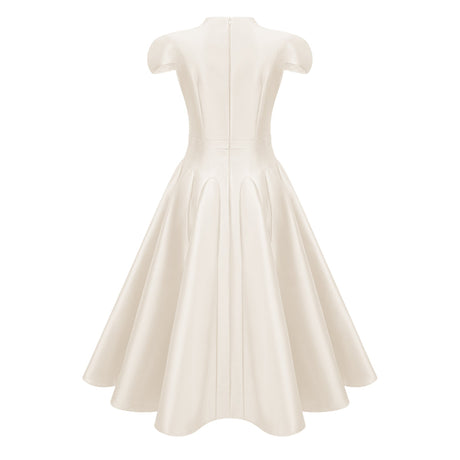 Aurohaya Aventin White Godet Design Midi Dress