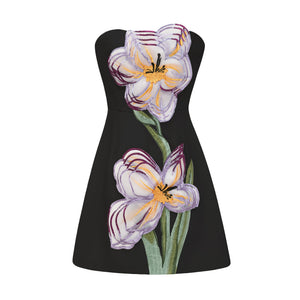 Aurohaya Irène Black Off-Shoulder Sequin Floral Embroidered Mini Dress