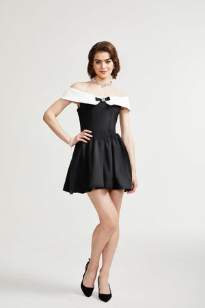 Aurohaya Deniece Black Off-The-Shoulder Mini Dress