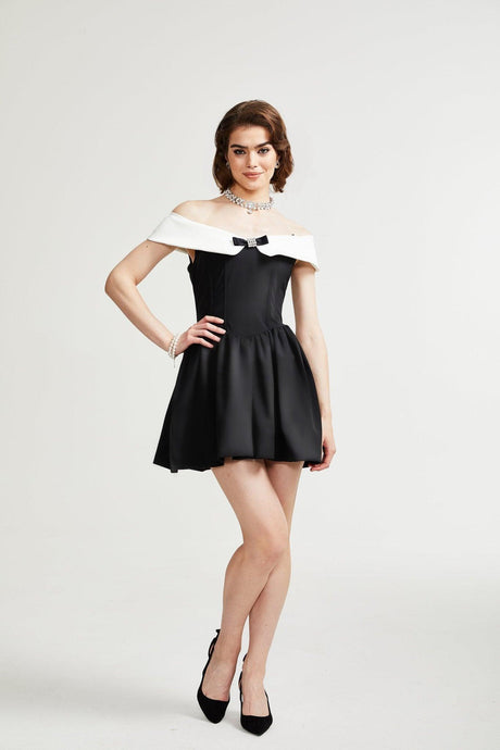 Aurohaya Deniece Black Off-The-Shoulder Mini Dress