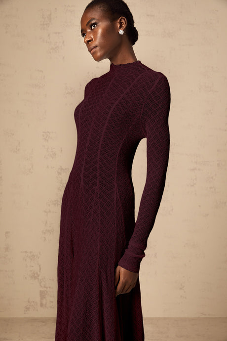 Aurohaya Athena wavy-pattern lace maxi dress in Red