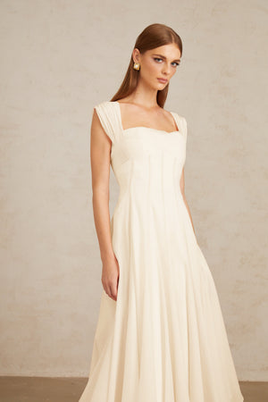 Aurohaya Érasme Cream White Flounced Midi dress