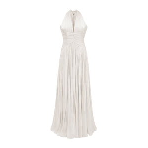 Aurohaya Térébenthine White Glossy Gathered Maxi Dress