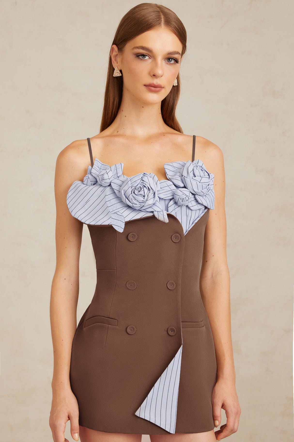 Aurohaya Johanna Brown Floral Panelled Mini Dress