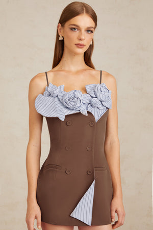 Aurohaya Johanna Brown Floral Panelled Mini Dress