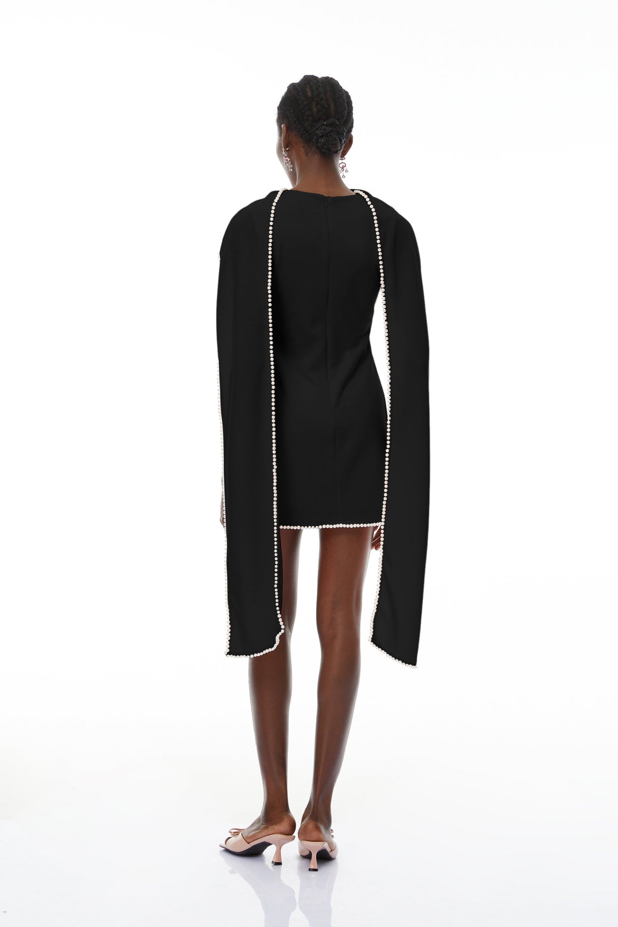 Aurohaya Piroska Black Sleeveless Pearl Trim Mini Dress