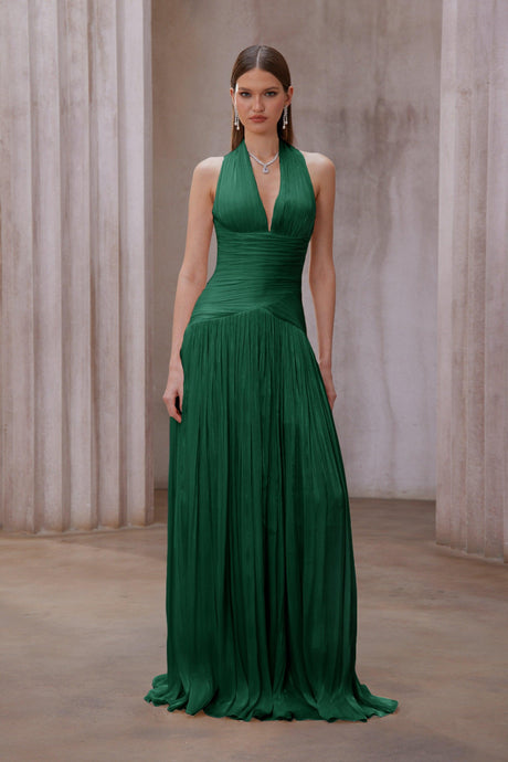 Aurohaya Verdelune Emerald Green Gathered Maxi Dress