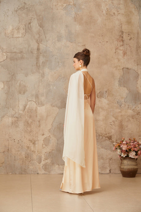 Aurohaya Thérèse neutral scarf-design satin maxi dress