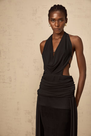 Aurohaya Déotille halterneck backless maxi dress in Black