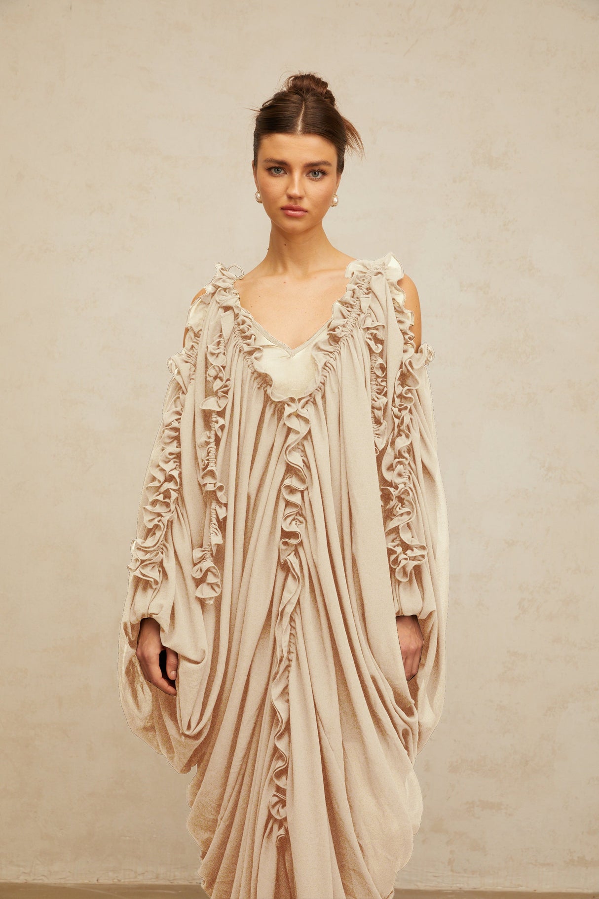 Aurohaya Aglaé ruffled-trim tulle maxi dress