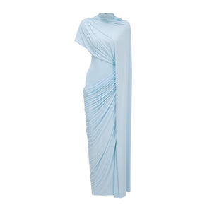 Aurohaya Fenella Blue Asymmetrical Draped Cape & Dress Matching Set