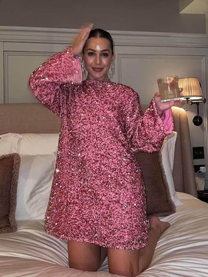 Aurohaya Sequined Tie-back Dress Pink