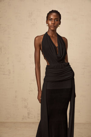 Aurohaya Déotille halterneck backless maxi dress in Black