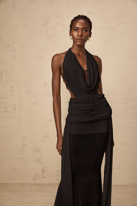 Aurohaya Déotille halterneck backless maxi dress in Black