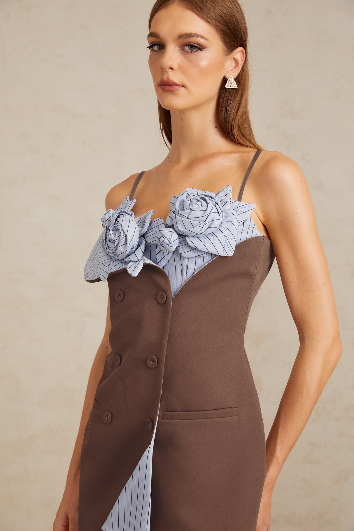 Aurohaya Johanna Brown Floral Panelled Mini Dress
