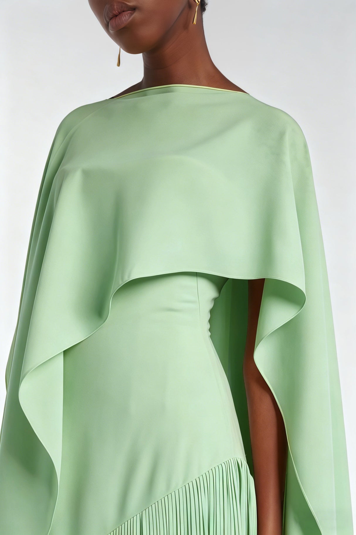 Aurohaya Cayetana Emerald Green Fringe Maxi Dress with Cape Effect