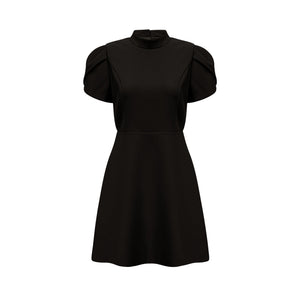 Aurohaya Anna Black Petal-Sleeve Cut-Out Bow Mini Dress