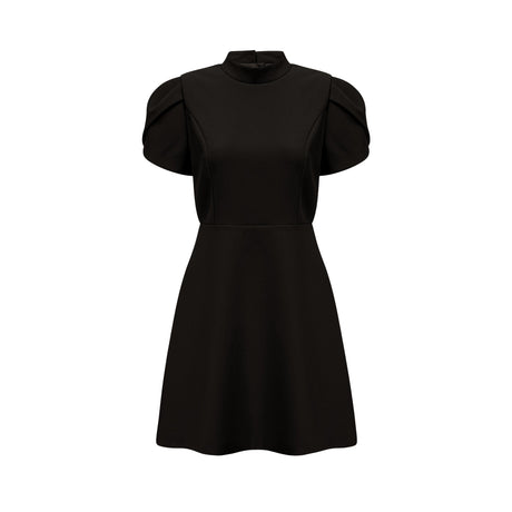 Aurohaya Anna Black Petal-Sleeve Cut-Out Bow Mini Dress