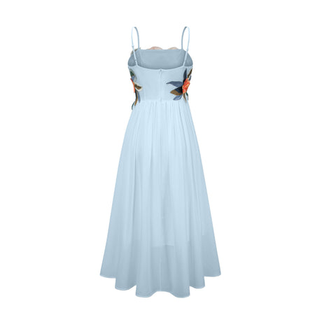 Aurohaya Josette floral-embroidered shirred maxi dress in Blue