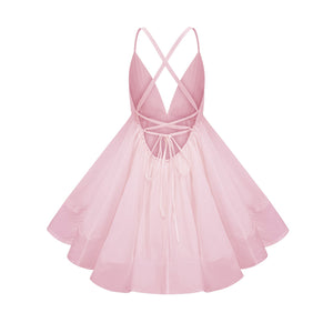 Aurohaya Quincie Pink Shirred Flounced Mini Dress