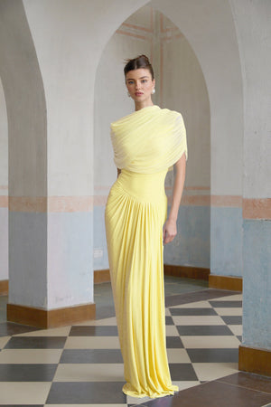 Aurohaya Catherine asymmetrical pleated maxi dress in Yellow