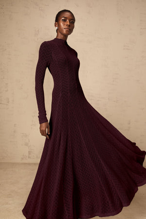 Aurohaya Athena wavy-pattern lace maxi dress in Red