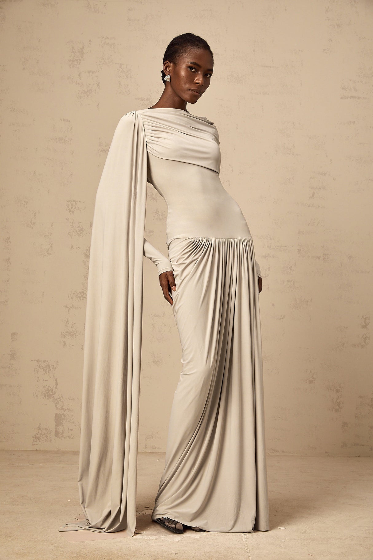 Aurohaya Gaëlle Neutrals Ribbon-design Draped Maxi Dress