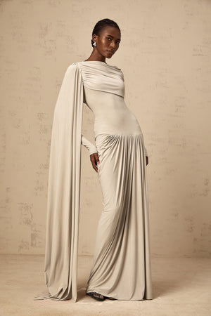 Aurohaya Gaëlle Neutrals Ribbon-design Draped Maxi Dress