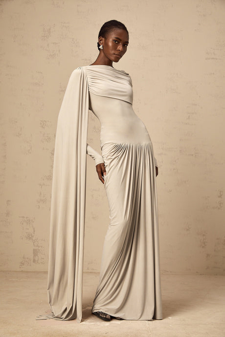Aurohaya Gaëlle Neutrals Ribbon-design Draped Maxi Dress