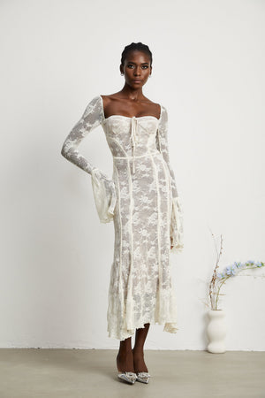 Charisme Lace Corset Bodycon Midi Dress White